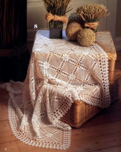 free crochet pattern tablecloth made of squares.