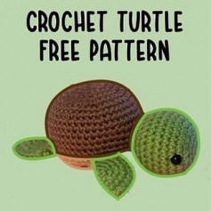 free crochet pattern turtle, brown shell, blue head