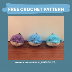 free crochet pattern whale keychain blue, purple.