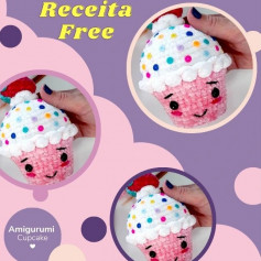 free crochet pattern white cream cup cake, pink body.