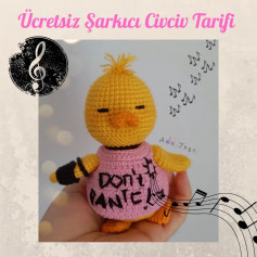 free crochet pattern yellow duck wearing pink shirt.