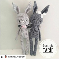 gray rabbit pink bow, white bow crochet pattern