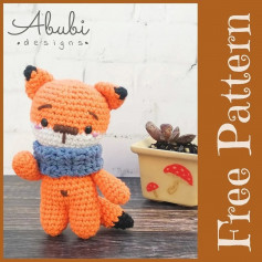 orange fox with gray scarf, brown nose free crochet pattern