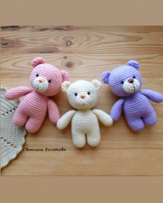 pink bear, white bear, purple bear, white muzzle, crochet pattern