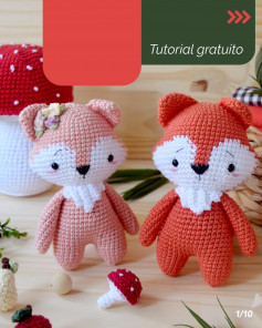pink fox with bow, orange fox, white face crochet pattern