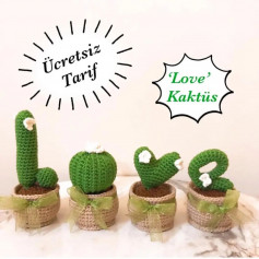 Potted cactus with long plant, heart-shaped plant, spherical plant, bent plant crochet pattern