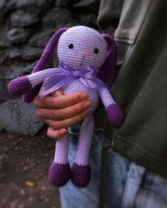 purple long-eared rabbit, pink nose crochet pattern
