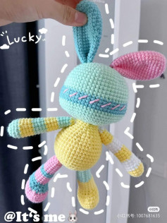 seven-color rabbit, blue, pink, yellow, crochet pattern