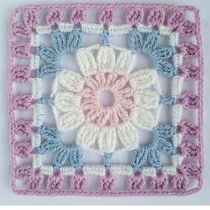 square decorative pink, blue crochet pattern