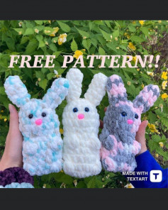 white, blue, purple, pink nose, bunny crochet pattern