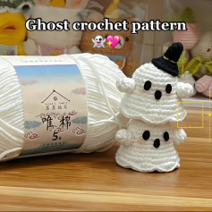 white ghost, wearing black hat crochet pattern