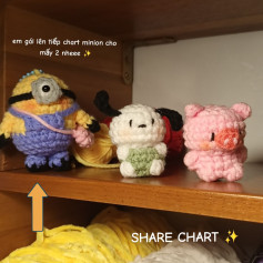 chart minion mini mặc quần yếm màu xanh