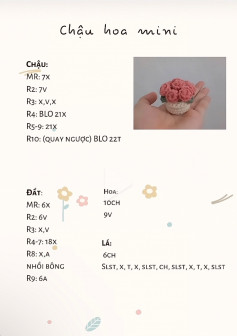 Chart móc len chậu hoa mini.