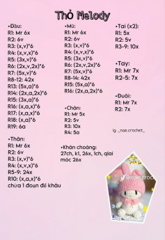 chart móc len thỏ melody