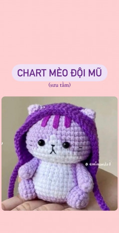 chart móc mèo đội mũ màu tím