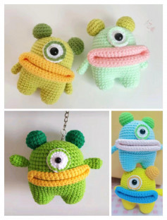 Cute little one-eyed, wide-mouthed monster crochet pattern