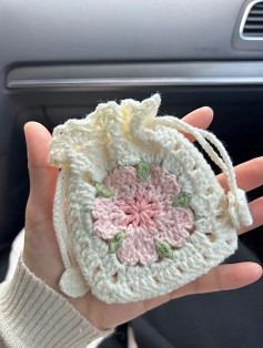 drawstring bag, five-petal flower, crochet pattern
