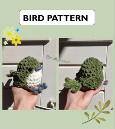 green bird, white belly, gray legs crochet pattern