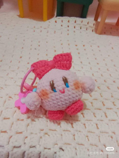 kirby keychain, pink, pink bow, crochet pattern