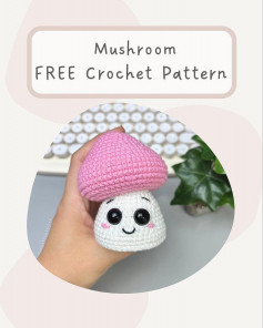 mushroom free crochet pattern, pink hat and white body