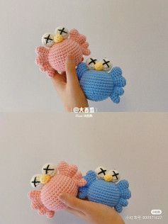 pink crab, blue, white eyes, crochet pattern