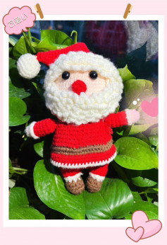 Santa Claus wears a red hat, white beard, red clothes, and brown shoes.crochet patterns