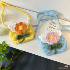 Six-petal flower bag, yellow, blue, orange flower, pink, crochet pattern