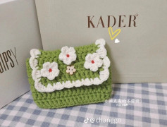 white five-petal flower crochet bag chart, blue crochet pattern bag