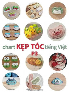 10 chart móc kẹp tóc tuyệt đẹp cho người mới tập. kẹp tóc trái tim, kẹp tóc heo hồng, kẹp tóc ếch xanh, kẹp tóc cá hề. kẹp tóc ếch xanh mắt lồi. kẹp tóc quả dứa.