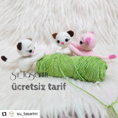 Beyaz ve pembe yavru kedi tığ işi tarifi.