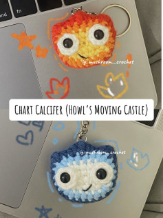 chart móc len calcifer màu xanh màu đỏ.