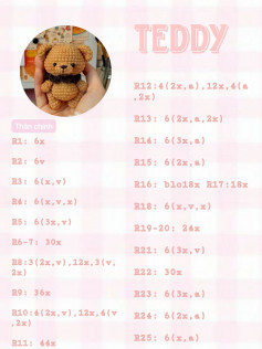 chart móc len gấu teddy, cổ màu đen