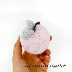 Crochet pattern for pink apple and gray leaves
