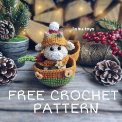 free crochet pattern The cow sits in a pot