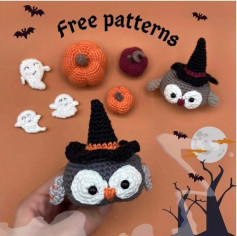 halloween pattern, owlloween, wizard hat, pumpkins, ghost, flat ghosts,