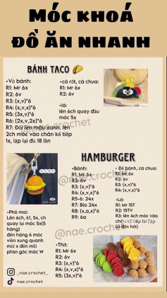 móc khóa đồ ăn nhanh, bánh taco, hamburger