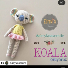 Pembe elbise giyen koala ayısı bebeği tığ işi tarifi.