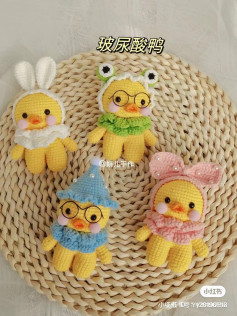 The yellow duck wears a bunny hat, a frog hat, a birthday hat, and a bow hat