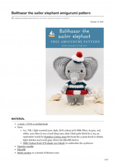 Balthazar the sailor elephant amigurumi pattern