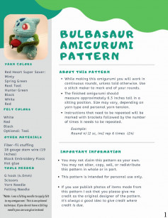 BULBASAUR AMIGURUMI PATTERN