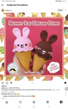 bunny ice cream cone free crochet pattern