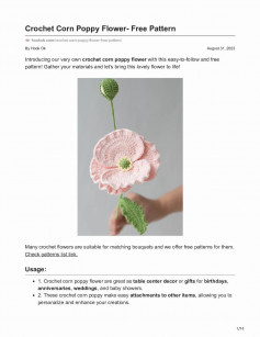 Crochet Corn Poppy Flower- Free Pattern