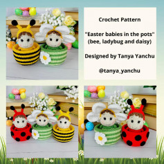 Crochet Pattern Easter babies in the pots (bee, ladybug and daisy)