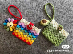 Crochet pattern for a rainbow drawstring bag, green,