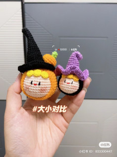 Crochet pattern for crocheting dumplings wearing a witchs hat