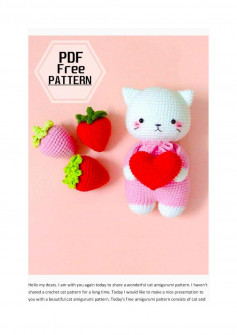 Cute Crochet Cat with Heart Amigurumi Pattern