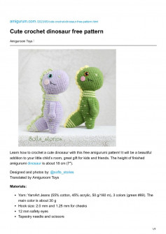 Cute crochet dinosaur free pattern Amiguroom Toys