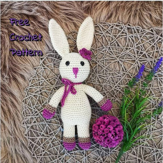 free crochet pattern little cutie bunny with a purple bow