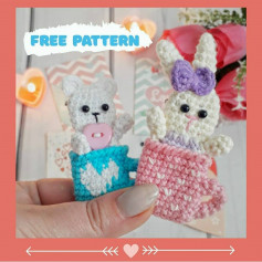 free pattern bunny and bear in the cup