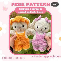 free pattern kosinsqas bunny in overall and hat/bows